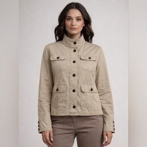 Any Time Life Italian Vintage Beige Cotton Sahariana Floral Lined Jacket Chic